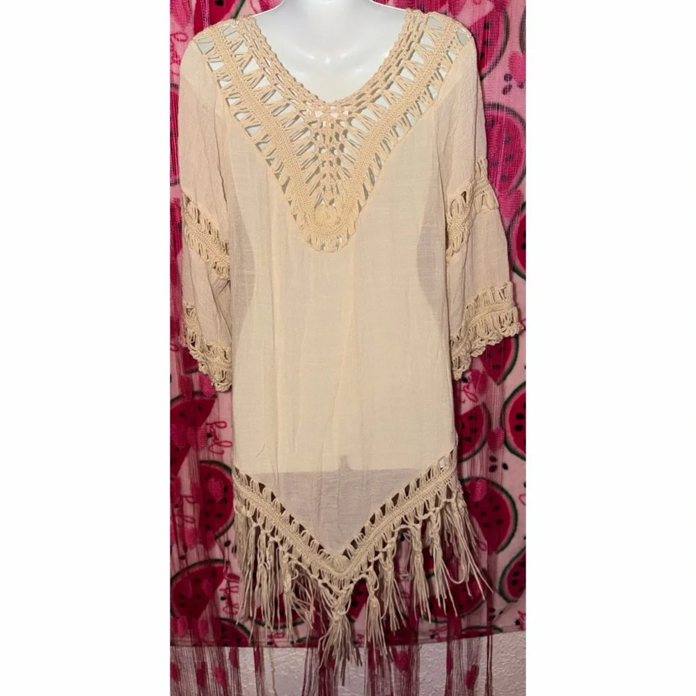 🤍 Boho Crochet Fringe Cardigan
